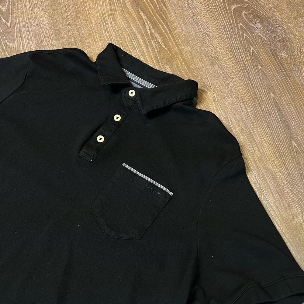 Tahari Men’s Soft Knit Cotton Interlock Polo Shirt Black, Size Large.
